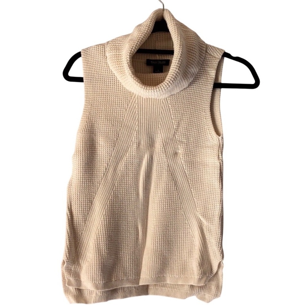 White House Black Market Sleeveless Cowl Neck Waffle Knit Sweater Cream Small